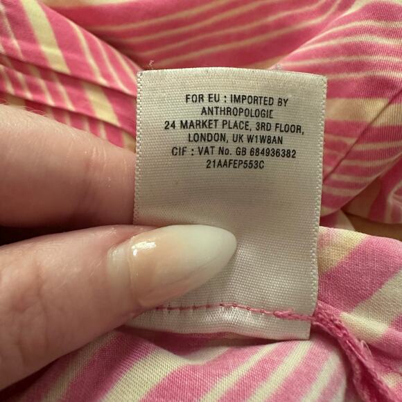 Elevenses Anthropologie pink & cream striped wide-leg pants size M - Picture 9 of 13